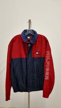 Vintage 90s Tommy Hilfiger Windbreaker Jacket - Small - Red Navy Spellout Logo